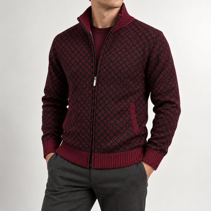 St Andrews Diamond Knit Cardigan — Burgundy