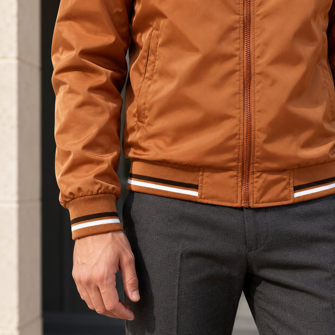 Whitman Striped-Trim Bomber Jacket — Burnt Orange