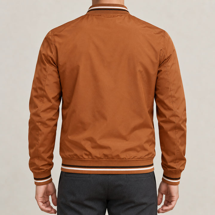 Whitman Striped-Trim Bomber Jacket — Burnt Orange