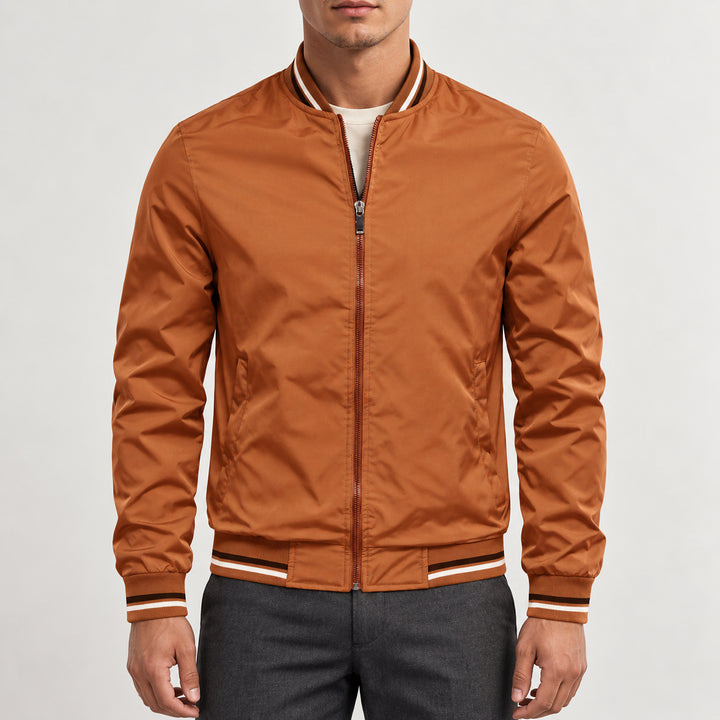 Whitman Striped-Trim Bomber Jacket — Burnt Orange