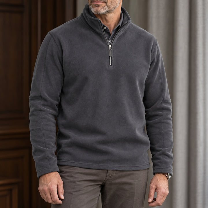 Velour Fleece Quarter-Zip — Charcoal