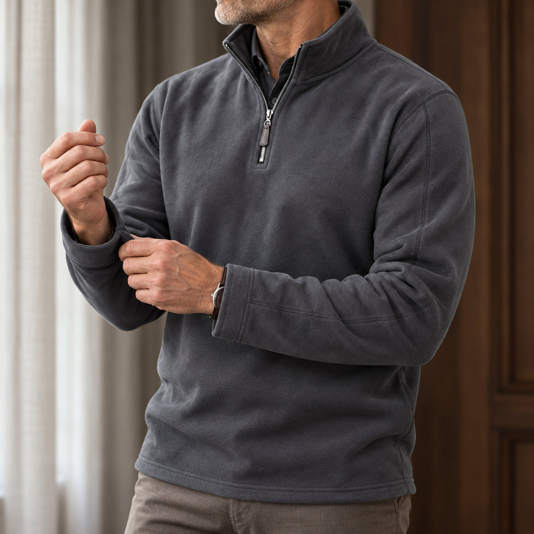 Velour Fleece Quarter-Zip — Charcoal