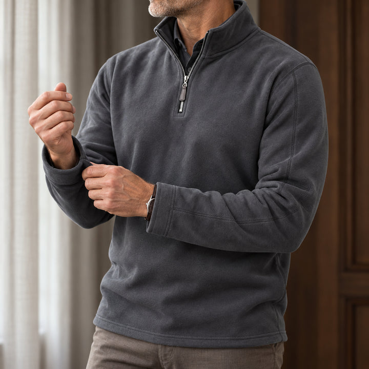 Velour Fleece Quarter-Zip — Charcoal