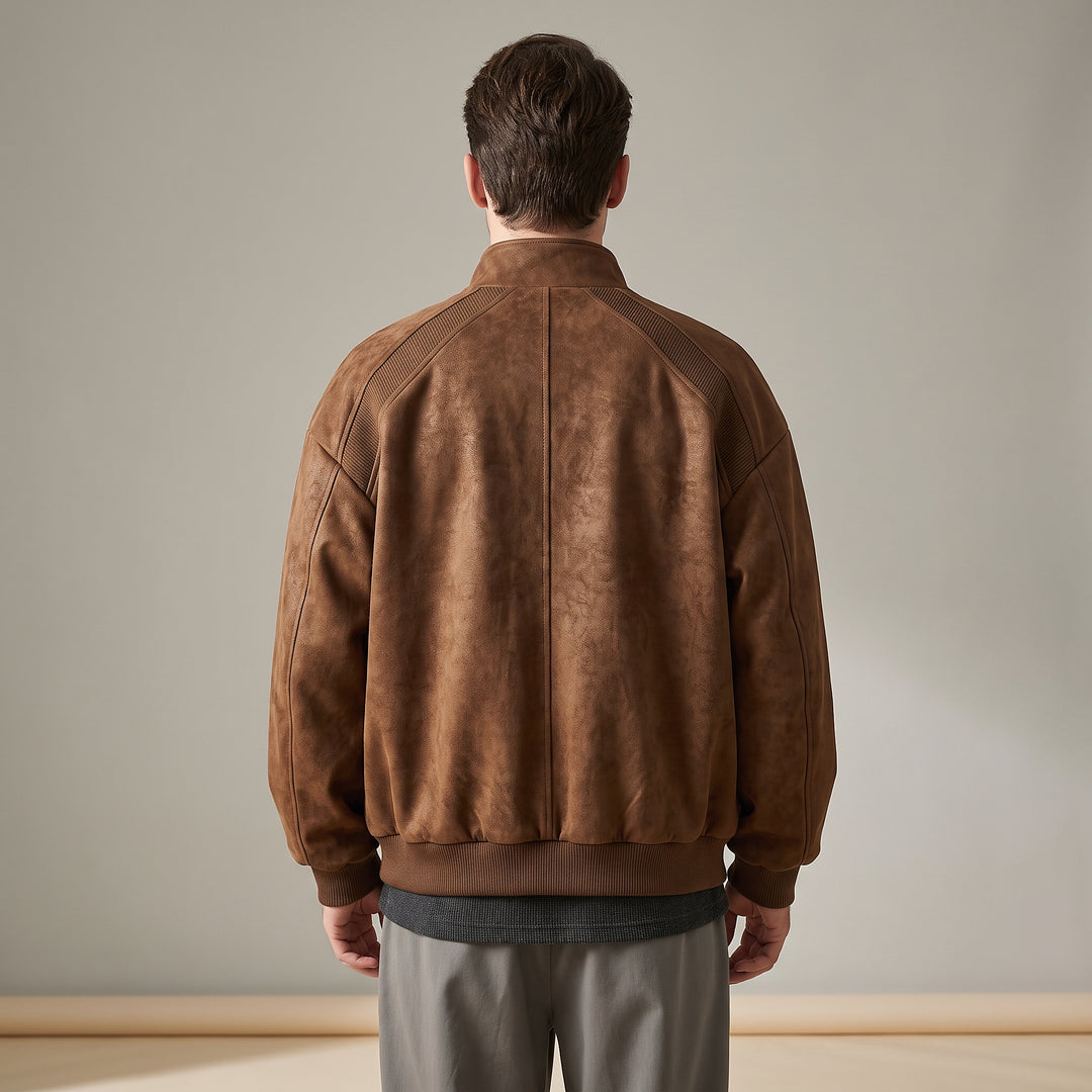 Keaton Washed Suede Bomber — Chestnut