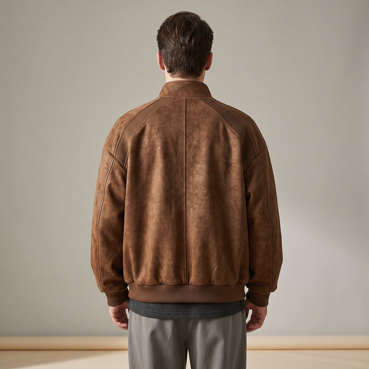 Keaton Washed Suede Bomber — Chestnut