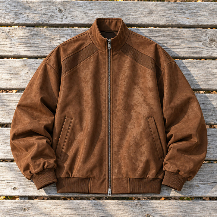 Keaton Washed Suede Bomber — Chestnut