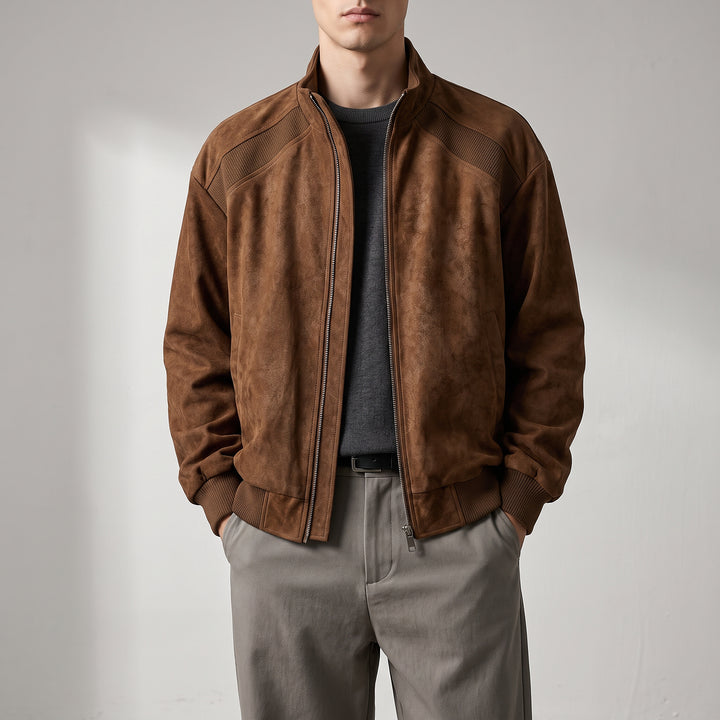 Keaton Washed Suede Bomber — Chestnut