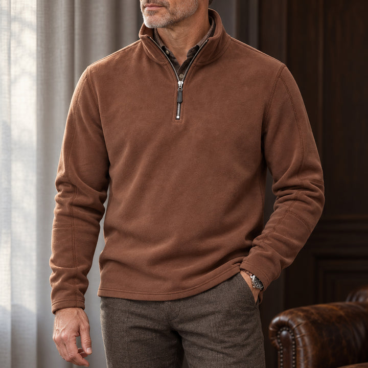 Velour Fleece Quarter-Zip — Chocolate Brown