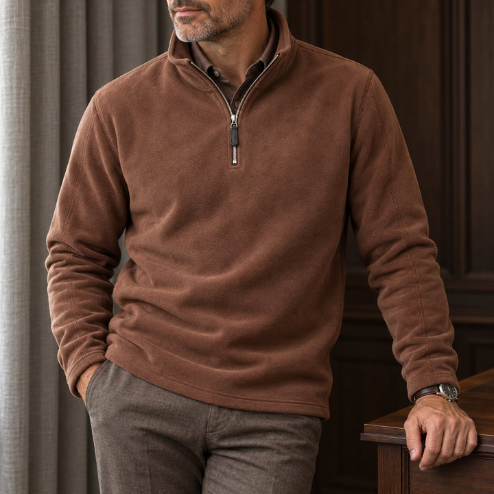 Velour Fleece Quarter-Zip — Chocolate Brown