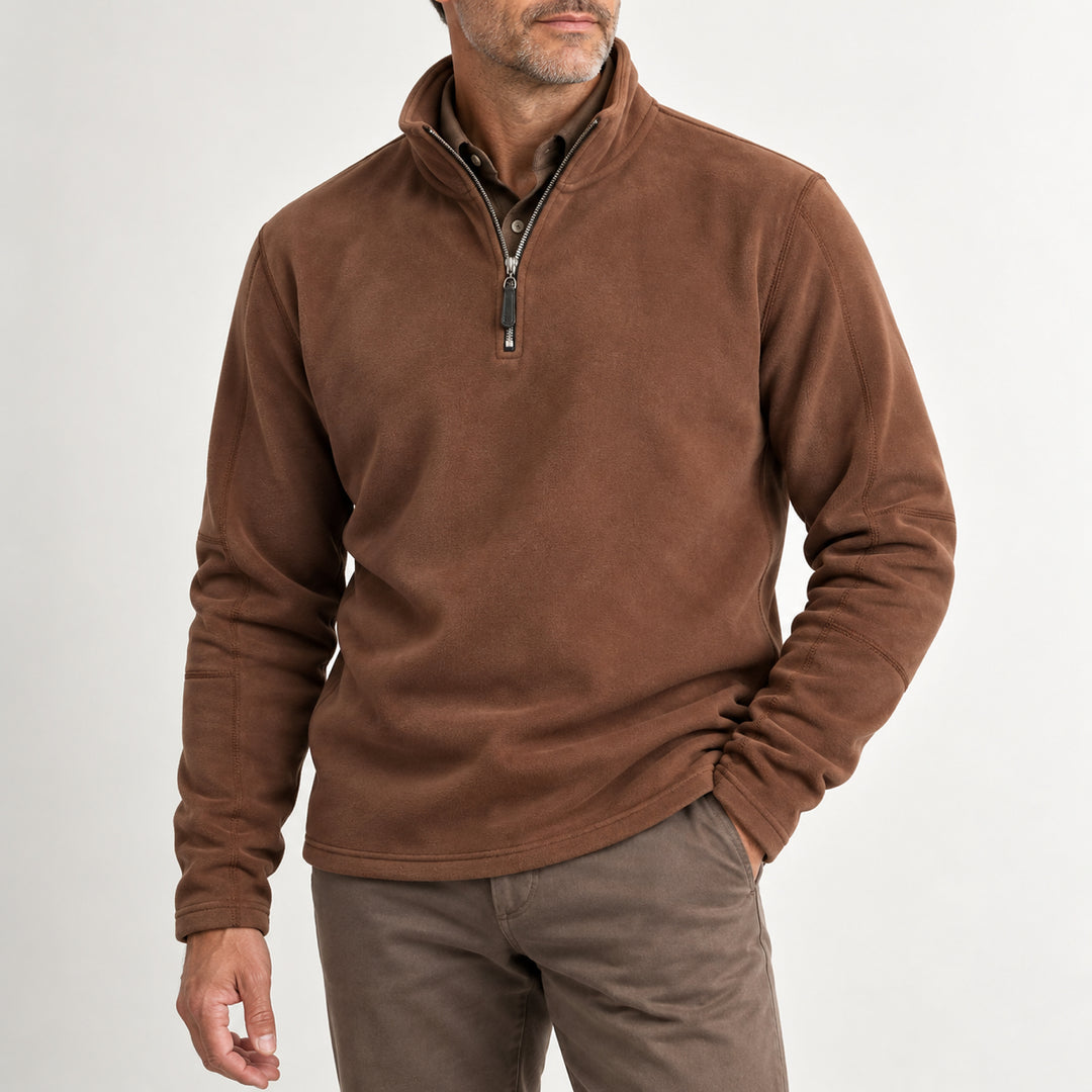 Velour Fleece Quarter-Zip — Chocolate Brown