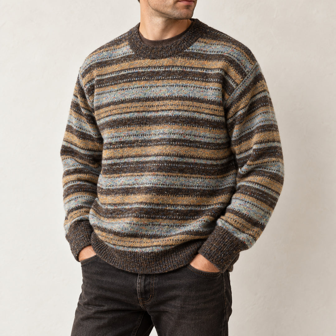 Birchwood Vintage Stripe Sweater — Coffee Brown