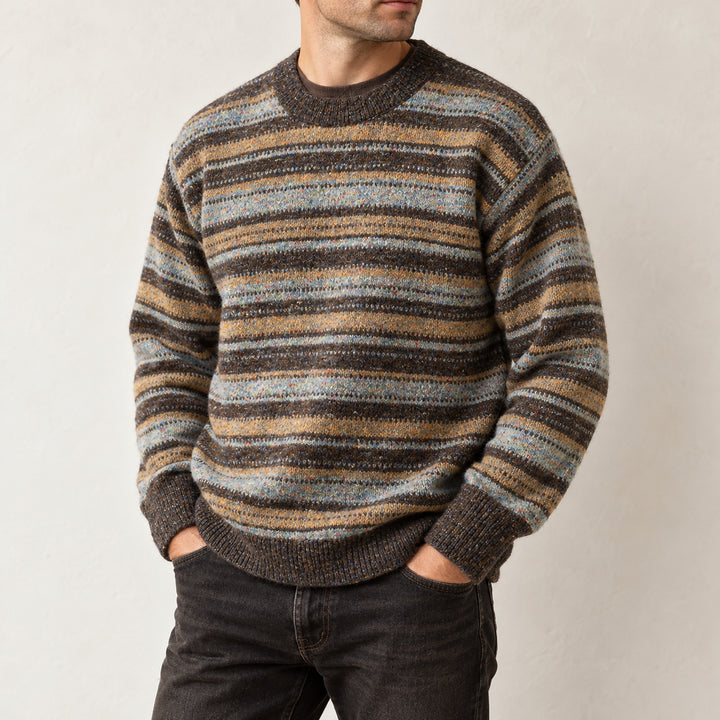 Birchwood Vintage Stripe Sweater — Coffee Brown