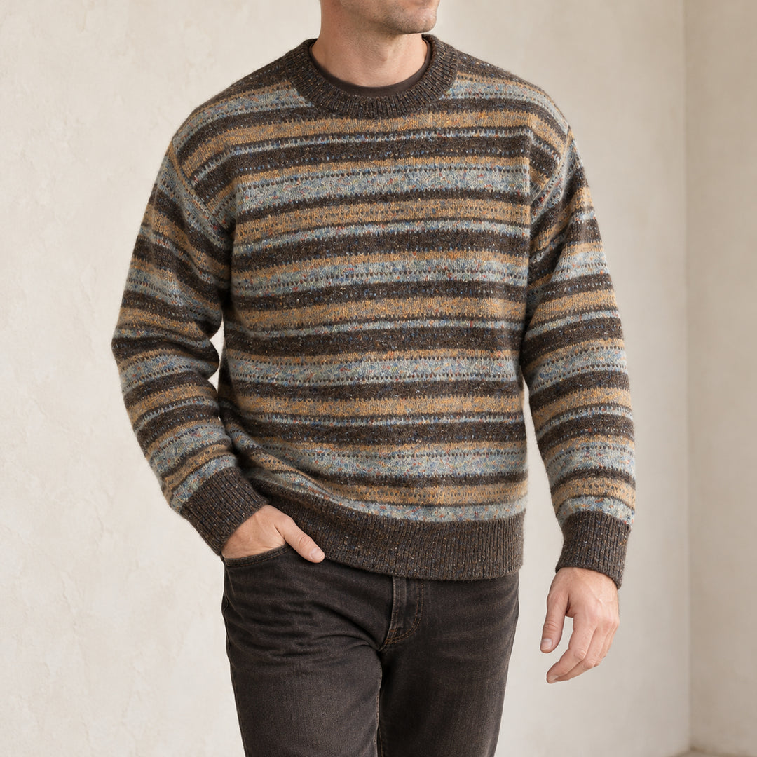 Birchwood Vintage Stripe Sweater — Coffee Brown