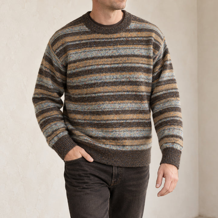 Birchwood Vintage Stripe Sweater — Coffee Brown