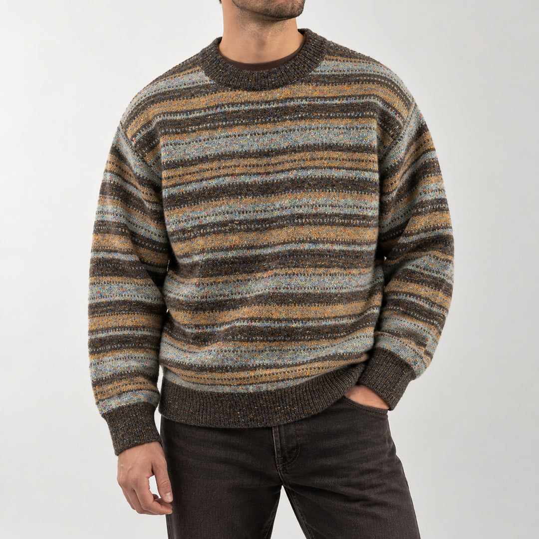 Birchwood Vintage Stripe Sweater — Coffee Brown