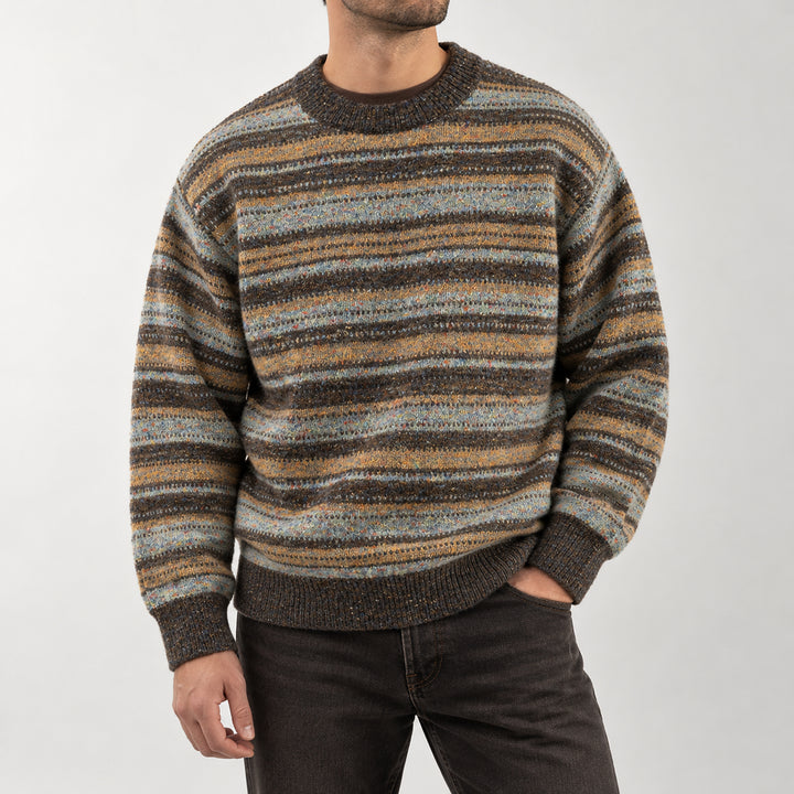 Birchwood Vintage Stripe Sweater — Coffee Brown