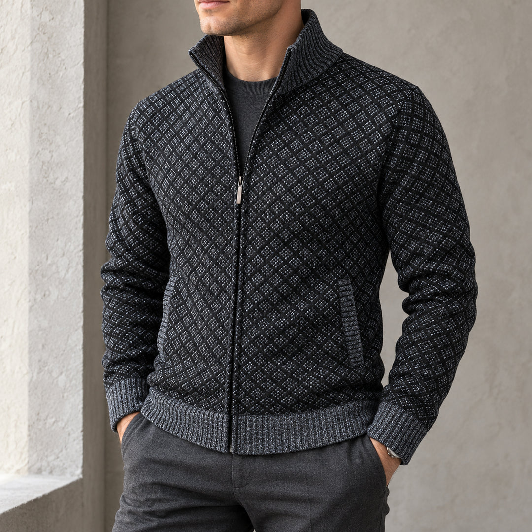 St Andrews Diamond Knit Cardigan — Dark Gray