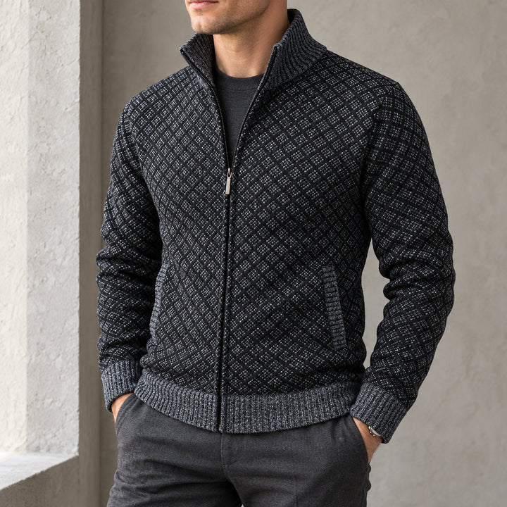 St Andrews Diamond Knit Cardigan — Dark Gray