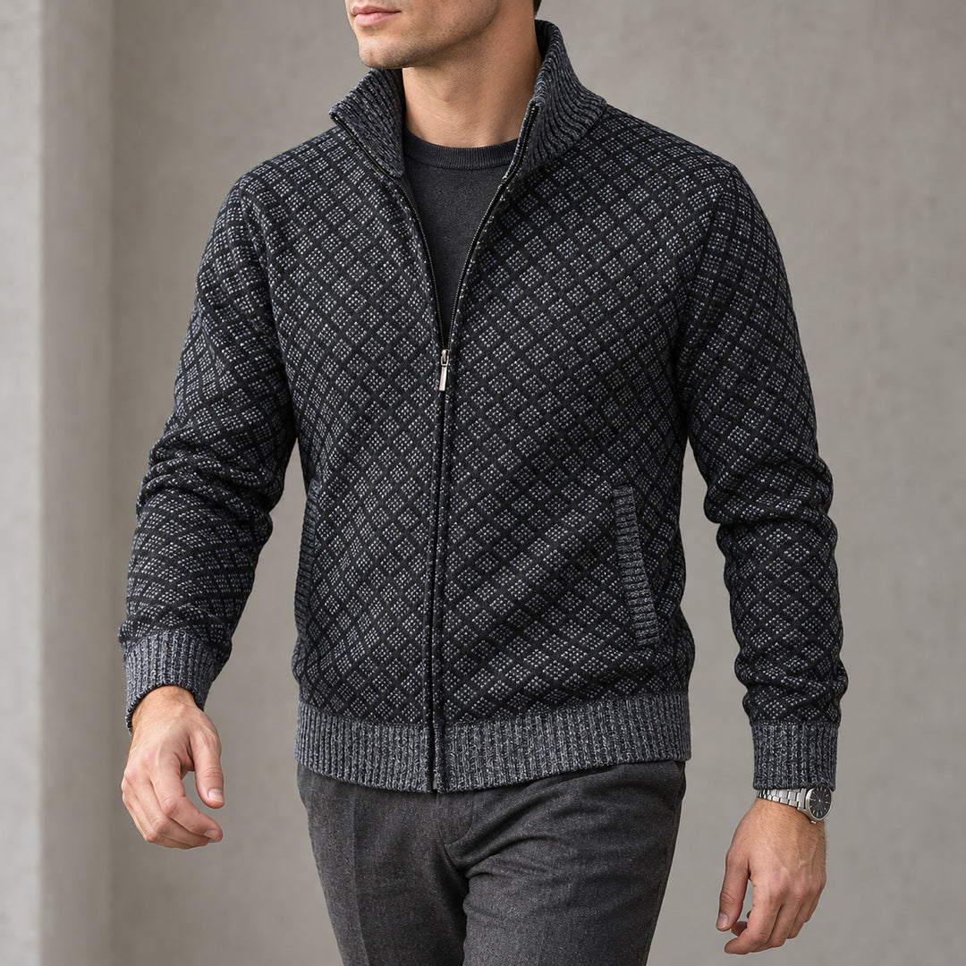 St Andrews Diamond Knit Cardigan — Dark Gray