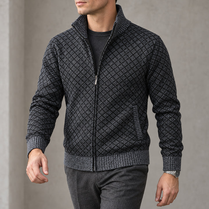 St Andrews Diamond Knit Cardigan — Dark Gray