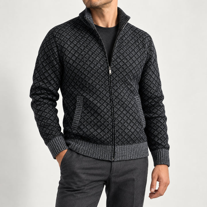 St Andrews Diamond Knit Cardigan — Dark Gray