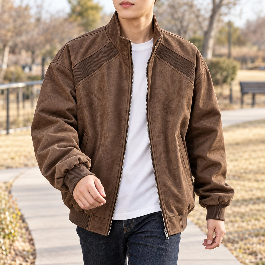 Keaton Washed Suede Bomber — Espresso