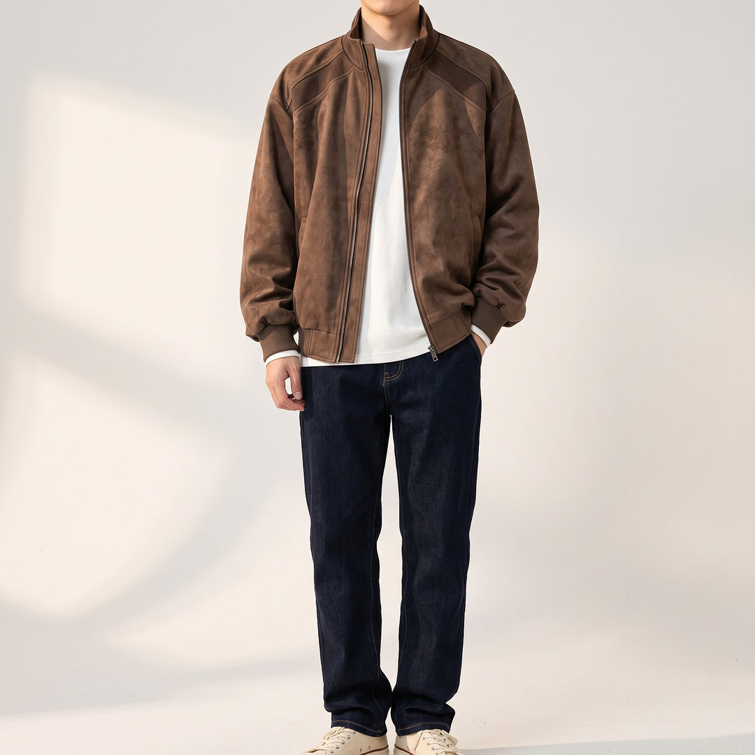 Keaton Washed Suede Bomber — Espresso