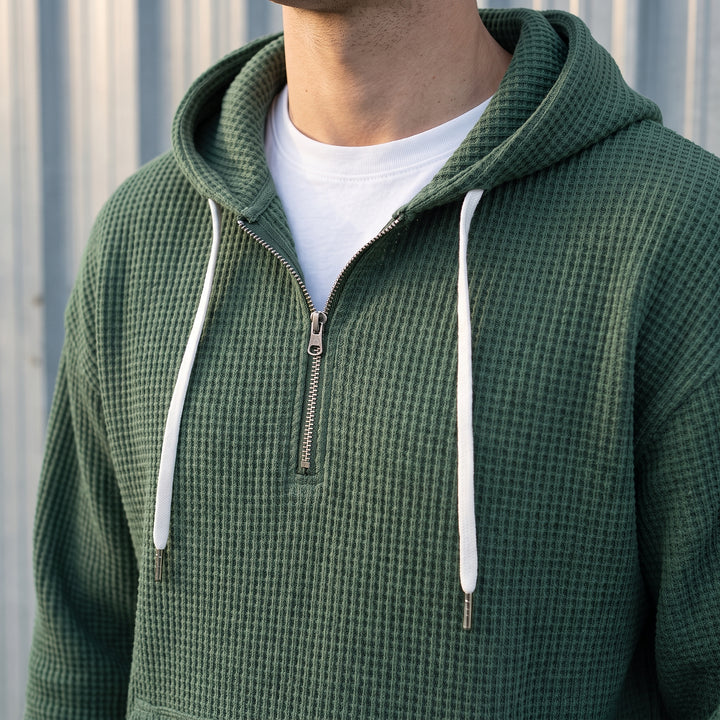 Halsey Waffle Half-Zip Hoodie Set — Forest Green