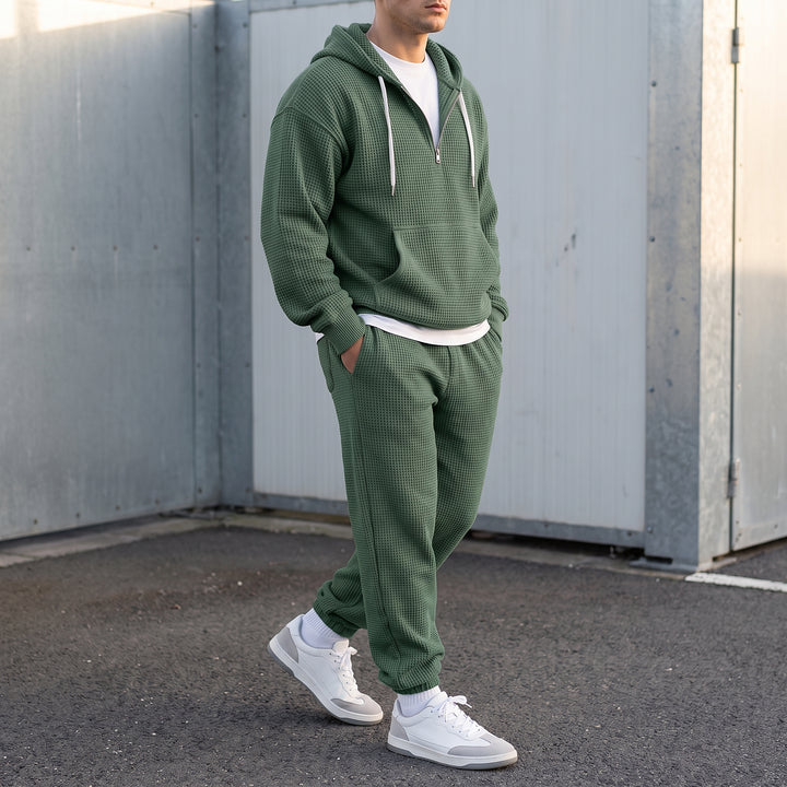 Halsey Waffle Half-Zip Hoodie Set — Forest Green