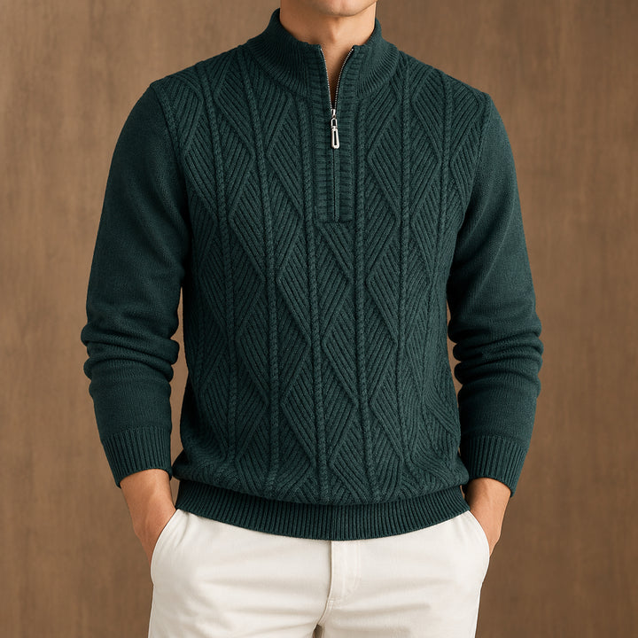 Galway Diamond-Cable Quarter Zip — Forest Green