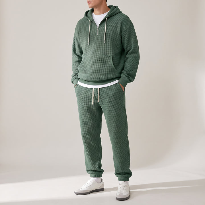 Halsey Waffle Half-Zip Hoodie Set — Forest Green