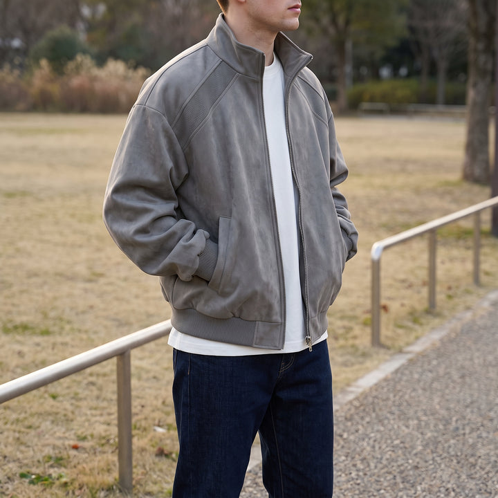 Keaton Washed Suede Bomber — Gray