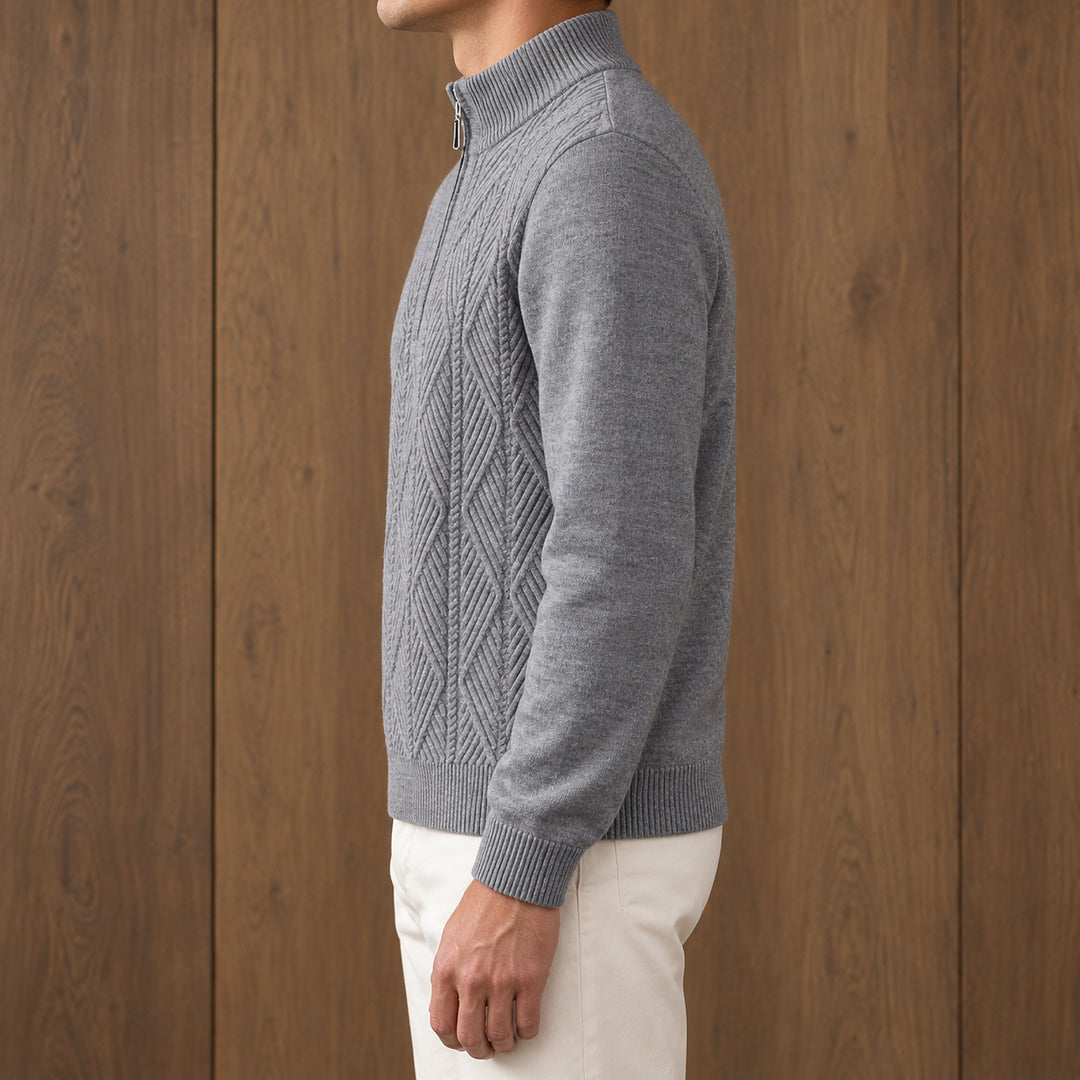 Galway Diamond-Cable Quarter Zip — Gray