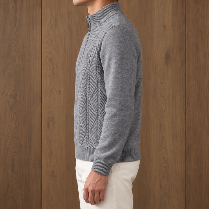 Galway Diamond-Cable Quarter Zip — Gray