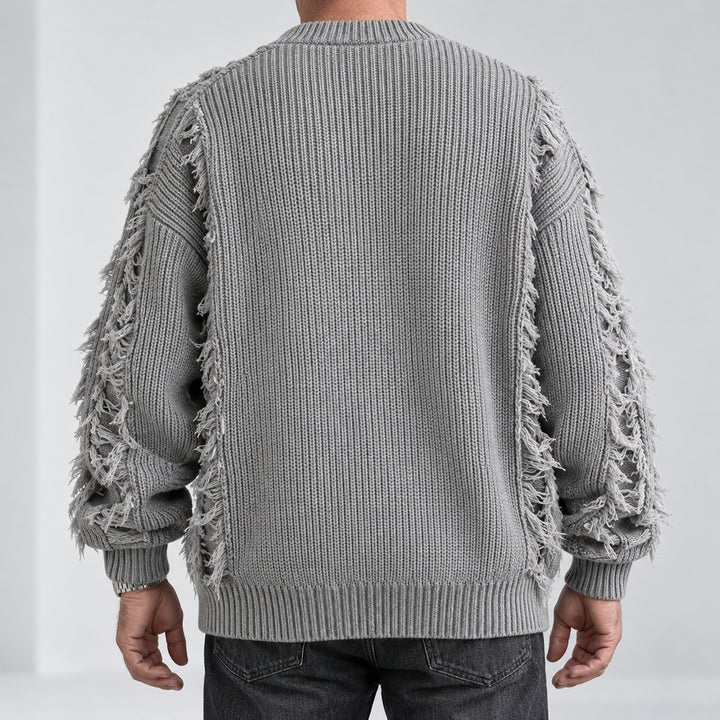 Mercer Distressed Fringe Sweater — Gray