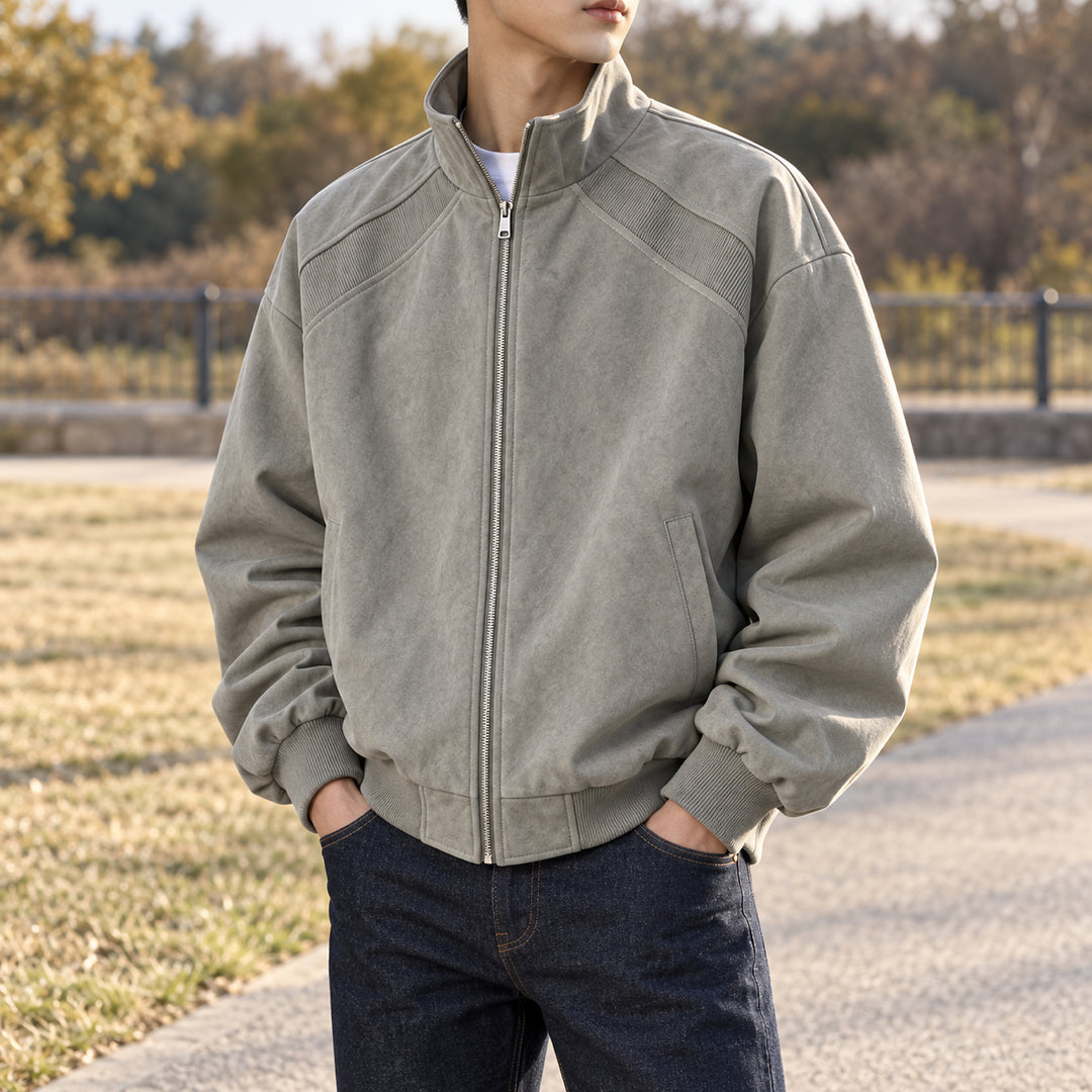 Keaton Washed Suede Bomber — Gray