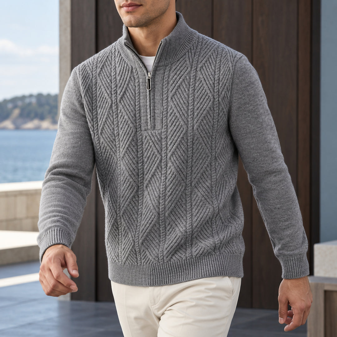 Galway Diamond-Cable Quarter Zip — Gray