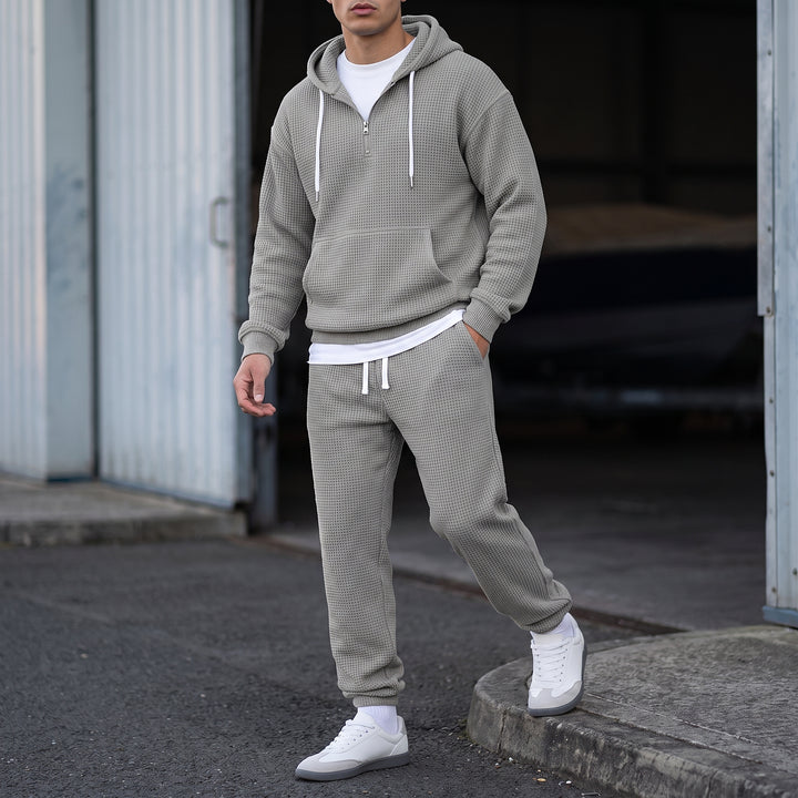 Halsey Waffle Half-Zip Hoodie Set — Gray