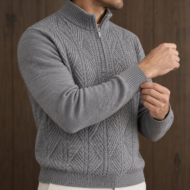 Galway Diamond-Cable Quarter Zip — Gray