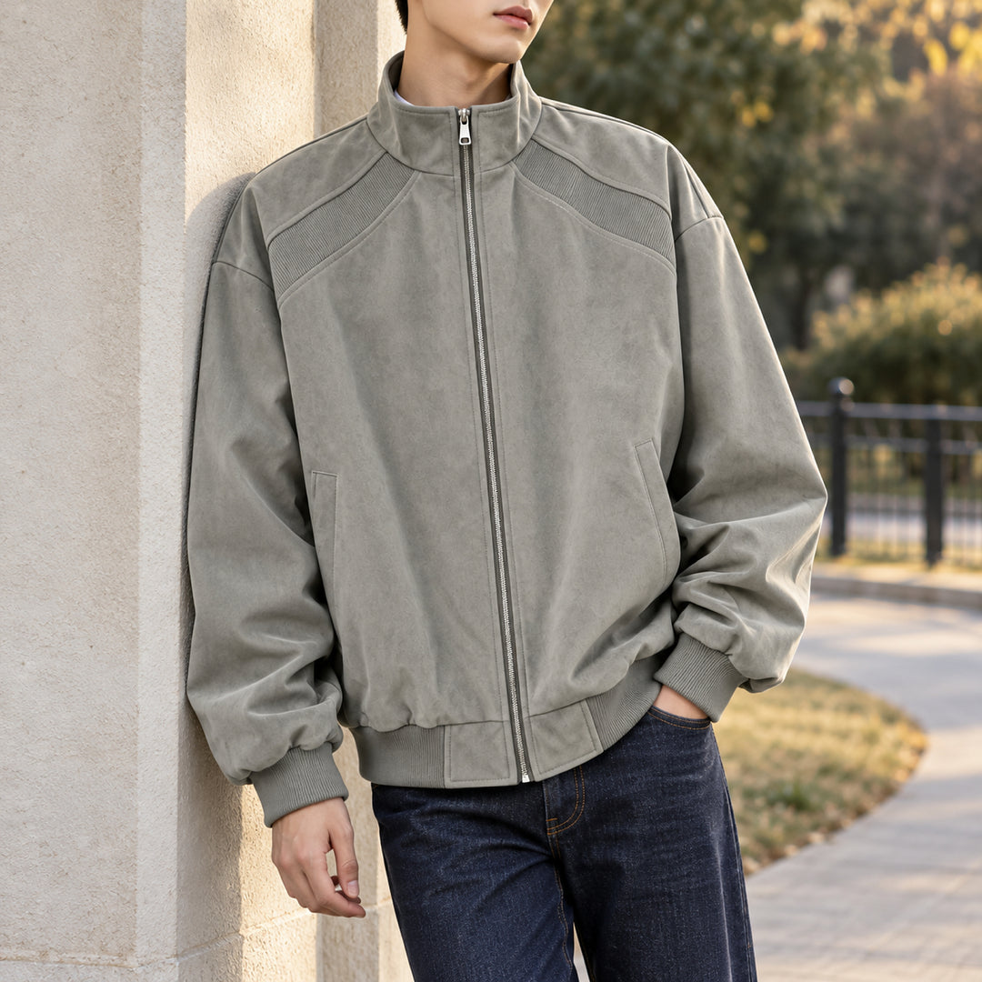 Keaton Washed Suede Bomber — Gray