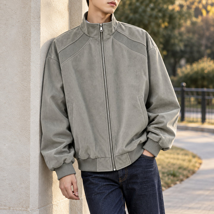 Keaton Washed Suede Bomber — Gray