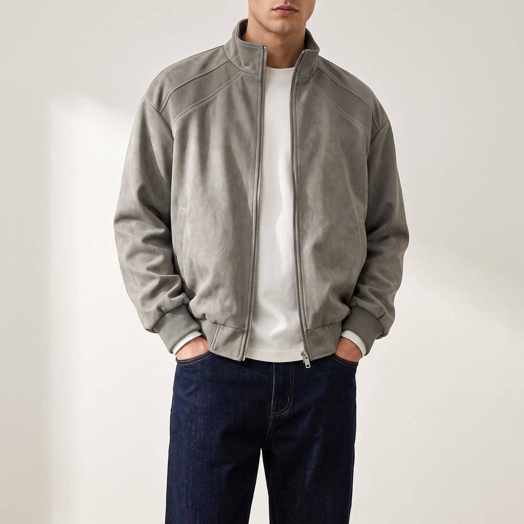 Keaton Washed Suede Bomber — Gray