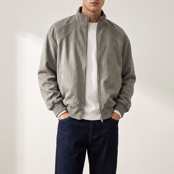 Keaton Washed Suede Bomber — Gray