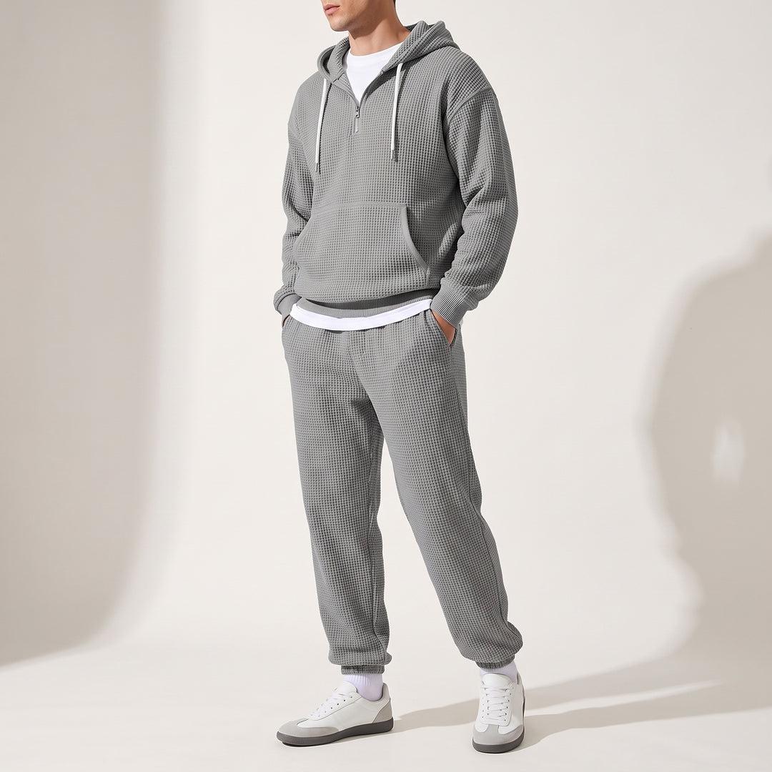 Halsey Waffle Half-Zip Hoodie Set — Gray