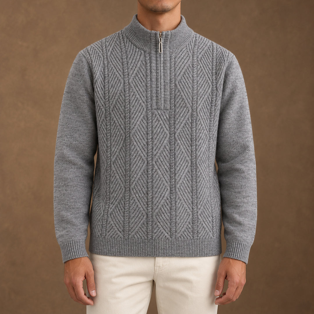 Galway Diamond-Cable Quarter Zip — Gray