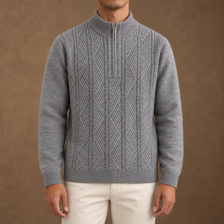 Galway Diamond-Cable Quarter Zip — Gray