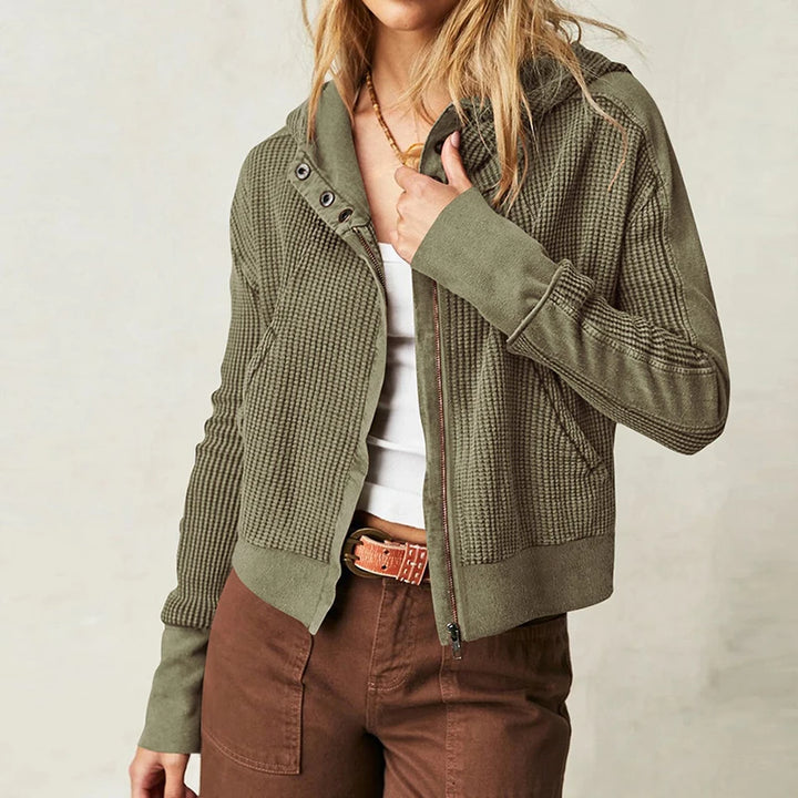 Waffle Knit Zip-Up Sweatshirt