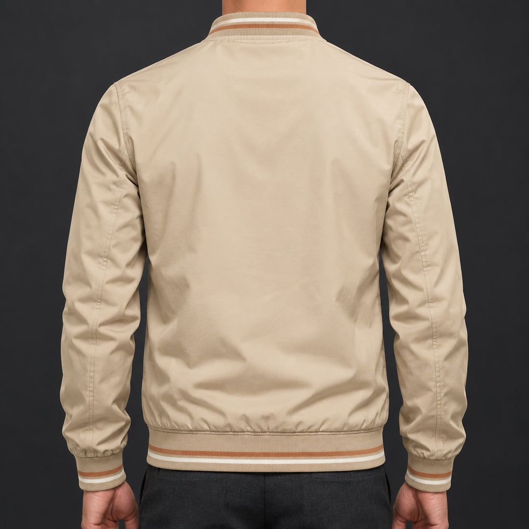 Whitman Striped-Trim Bomber Jacket — Khaki