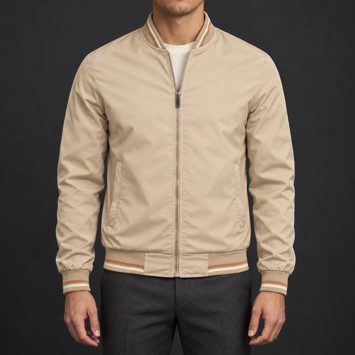 Whitman Striped-Trim Bomber Jacket — Khaki
