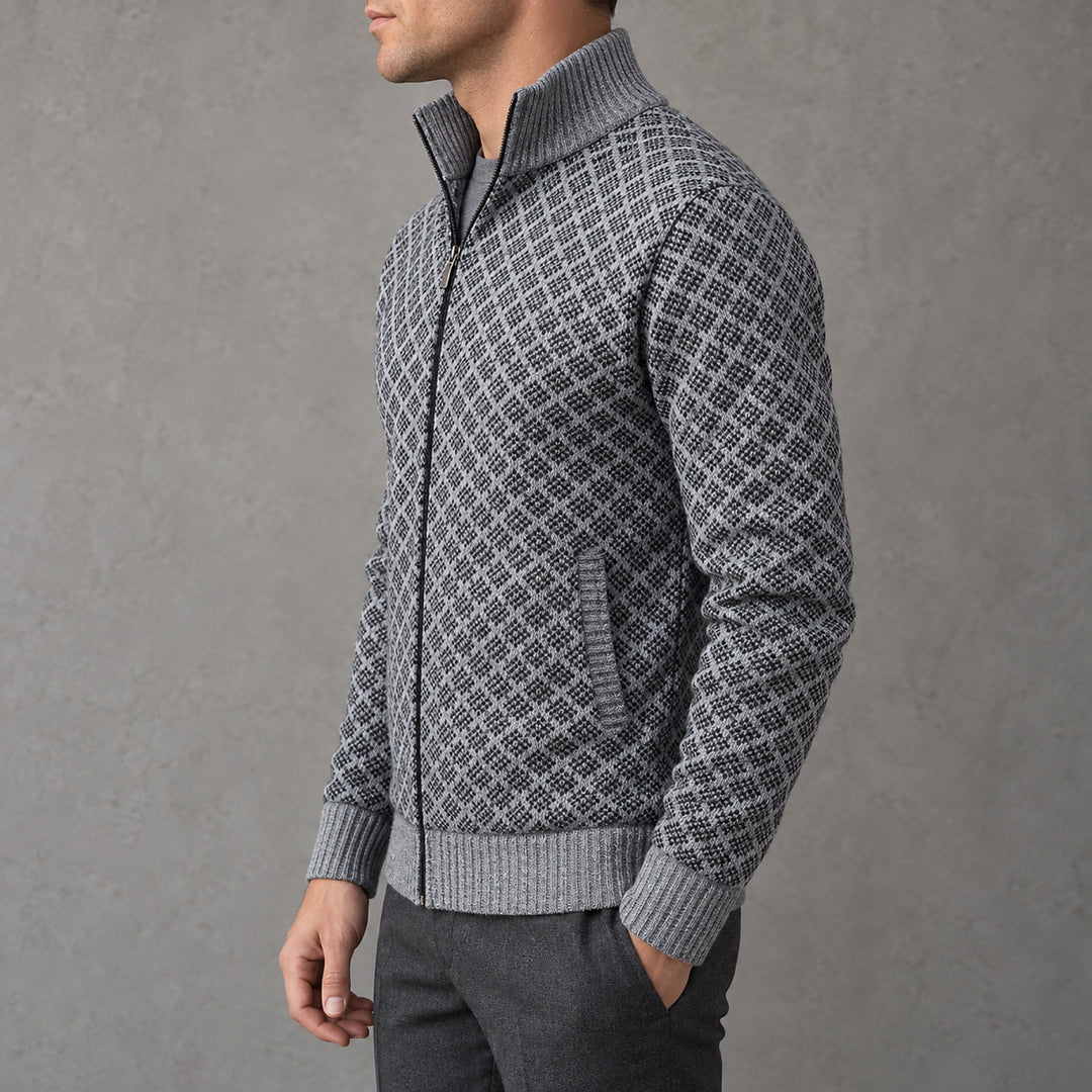 St Andrews Diamond Knit Cardigan — Light Gray